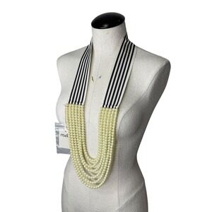 NWT Anthropologie Radà Acessori Multi Strand Pearl‎ and Striped Ribbon Necklace